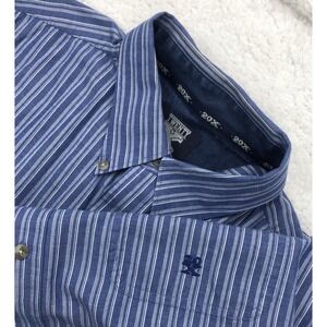 VTG Wrangler 20X Western Shirt Men 2XL Blue Stripe Pocket Logo Long Sleeve Rodeo